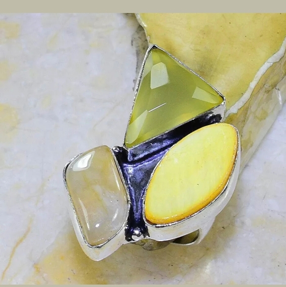 New Yellow Agate & Mother of Pearl 925 Silver Ring. - Picture 8 of 8
